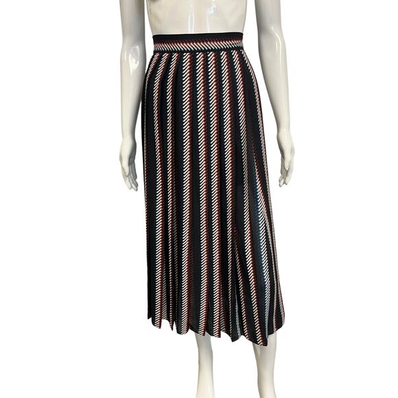 ELIE SAAB Black Striped Neck Tie Sleeveless Top A-line Pleated Skirt Set 44 US12 - Picture 4 of 7